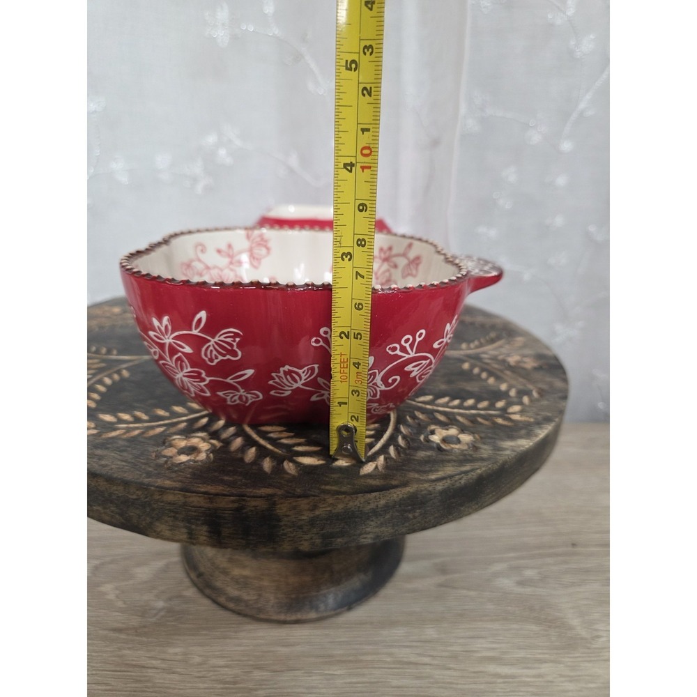 Temptations by tara Floral‎ Lace Cranberry Red 16oz Ramekin Rounded Square - Picture 7 of 7